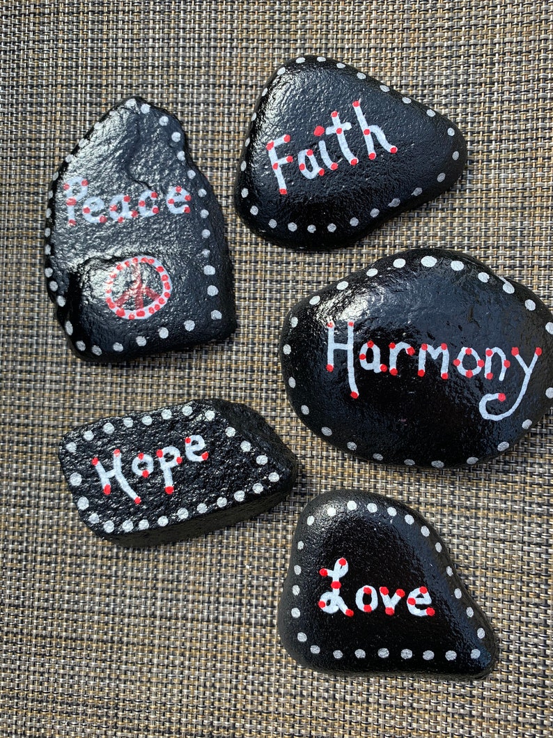 Painted Rocks Set of 5 Affirmation Rocks .. Painted Rocks.. Positivity Rocks .. Rocks image 1