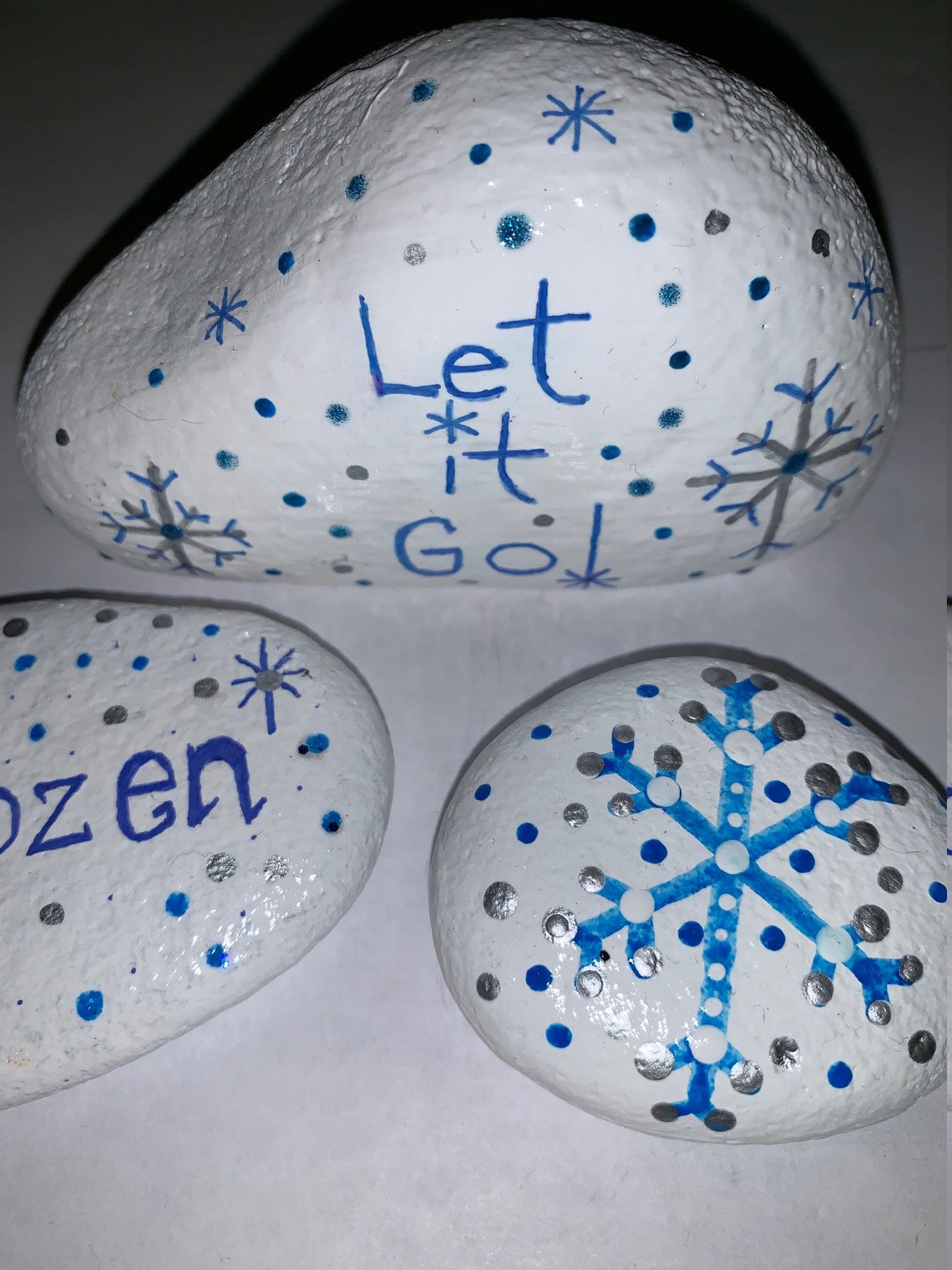 Painted Rocks...frozen Winter Theme Rocks..grandchild Etsy