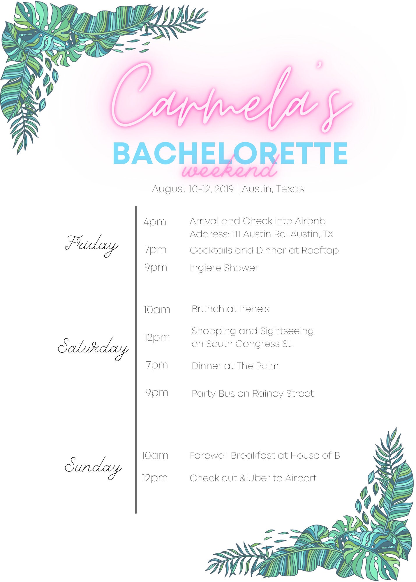Editable Bachelorette Weekend Card Itinerary Agenda Etsy