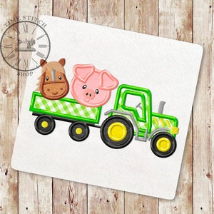 Farm Tractor with Animals Applique Embroidery Designs, Farm Animals Embroidery, Horse Pig Embroidery Design, Tractor Trailer Embroidery, 223