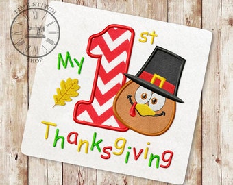 My First Thanksgiving Day Applique Embroidery Designs, Thanksgiving Embroidery Designs, Turkey Day Applique Designs, Instant Download, 054
