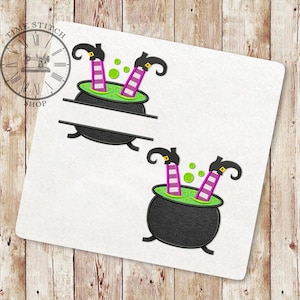 SET Halloween Witch in Cauldron Applique Embroidery Designs, Hocus Embroidery Designs, Halloween Machine Embroidery Designs, 187