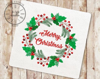 Christmas Holly wreath Machine Embroidery Design, Holiday Embroidery Designs, Christmas decor Embroidery Designs, Merry Christmas, 083
