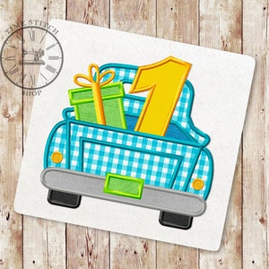 First birthday Truck Applique Embroidery Design, Retro Truck Machine Embroidery Design, Baby birthday Applique Embroidery Designs, 164