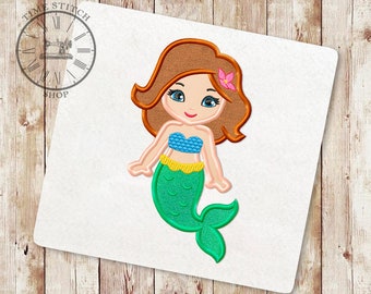 Little Mermaid Applique Embroidery Designs, Mermaid brown hair Embroidery Designs, Machine Embroidery Design, Instant Download, 183