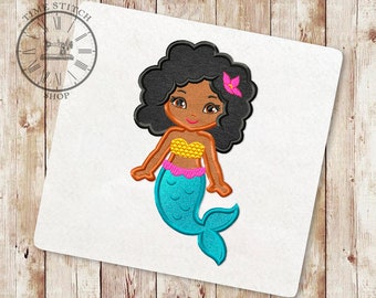 Mermaid Applique Embroidery Design, Mermaid curly hair Embroidery Designs, Machine Embroidery Design, Little mermaid, Instant Download, 180