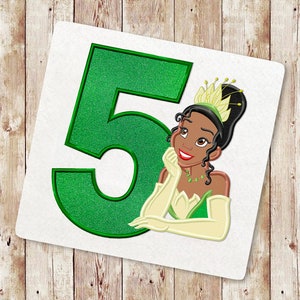 Princess Fifth birthday Applique Embroidery Design, Baby Girl birthday Princess Frog Applique Embroidery Design, Instant Download, 139