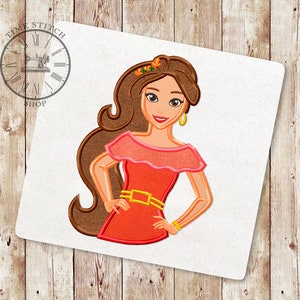 Diseño de apliques de princesa latina para bordar, bordado de princesa con cabello oscuro, bordado de princesa Elena, descarga instantánea, 191