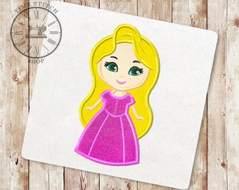 Little Princess with long hair Applique Embroidery Design, Mini Princess Embroidery Designs, Baby birthday Embroidery Design, 213