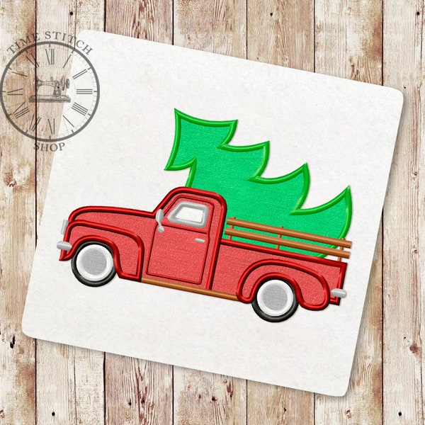 Weihnachten LKW Applikation Stickerei Design, Retro-Lkw-Stickerei-Design, Weihnachtsbaum Applikation Stickerei, Instant Download, 197