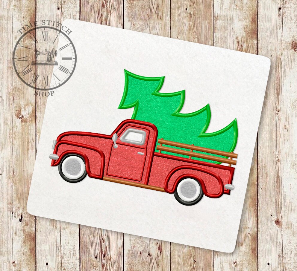 Christmas truck applique embroidery design retro truck  etsy