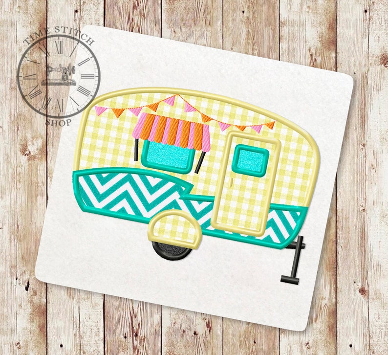 Camper Trailer Applique Embroidery Designs Happy Camper Etsy