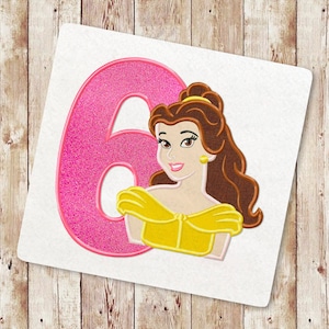 Beauty Princess Sixth birthday Applique Embroidery Design, Enchanted Rose Applique Embroidery Design, Baby Girl birthday Embroidery, 133