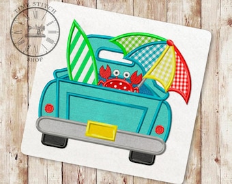 Surfboard Truck Applique Embroidery Design, Retro Truck Machine Embroidery Design, Crab Applique Embroidery Designs, Instant Download, 156