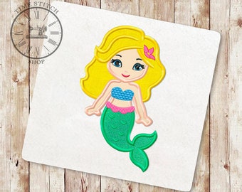 Little Mermaid Applique Embroidery Design, Mermaid Blonde hair Embroidery Designs, Machine Embroidery Design, Instant Download, 181