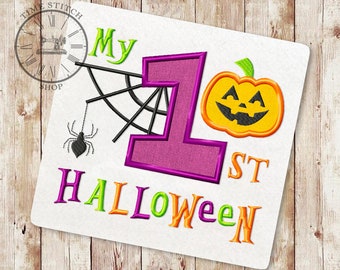My first halloween Applique Embroidery Designs, Halloween Pumpkin Machine Embroidery Design, Spider Applique Design, Instant Download, 002