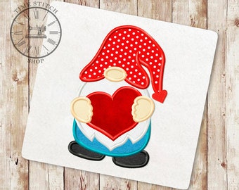 Valentine Gnome Applique Embroidery Designs, Happy Valentine's Day Embroidery Design, Gnome with Heart Embroidery, Instant Download, 207
