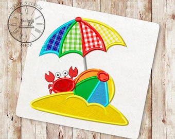 Beach Umbrella Applique Embroidery Designs, Summer Machine Embroidery Design, Crab Applique Embroidery Designs, Beach Ball Embroidery, 165