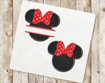 Mouse girl head Applique Embroidery Design, Mouse Bow split Embroidery Designs, Head split Applique Design, Instant Download, 049