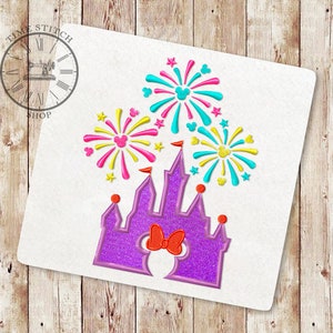 Princess castle Applique Embroidery Design, Magic castle, Firework, Mouse ears Embroidery, Mouse Castle Applique, Instant Download, 224