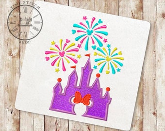 Princess castle Applique Embroidery Design, Magic castle, Firework, Mouse ears Embroidery, Mouse Castle Applique, Instant Download, 224