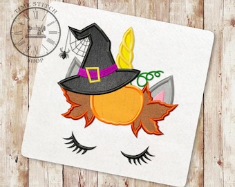 Halloween unicorn face Applique Embroidery Designs, Unicorn Machine Embroidery Design, Pumpkin, Witch Applique Design, Instant Download, 007
