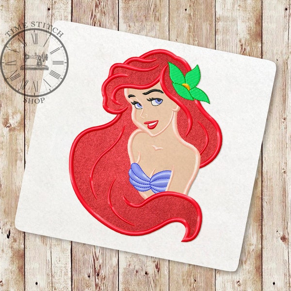 Mermaid Applique Embroidery Design, Sea Princess Applique Embroidery Design, Machine Embroidery, Princess Mermaid, Instant Download, 016