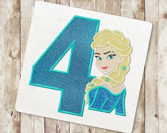 Princess Fourth birthday Applique Embroidery Design, Ice Queen Applique Embroidery Design, Baby Birthday Embroidery, Instant Download 110