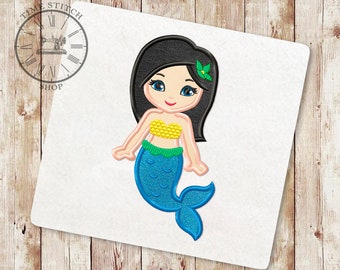 Little Mermaid Applique Embroidery Designs, Mermaid black hair Embroidery Designs, Machine Embroidery Design, Instant Download, 182