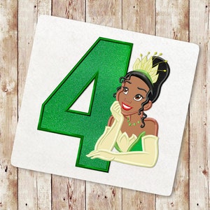 Princess Fourth birthday Applique Embroidery Design, Baby Girl birthday Princess Frog Applique Embroidery Design, Instant Download, 138