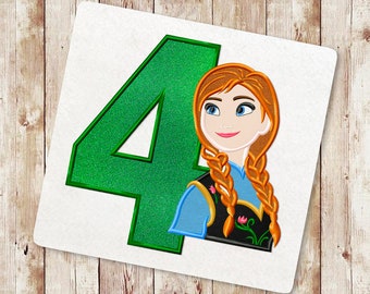 Princess Fourth birthday Applique Embroidery Design, Girl Birthday Applique Embroidery Designs, Ice Queen sister, Instant Download, 117