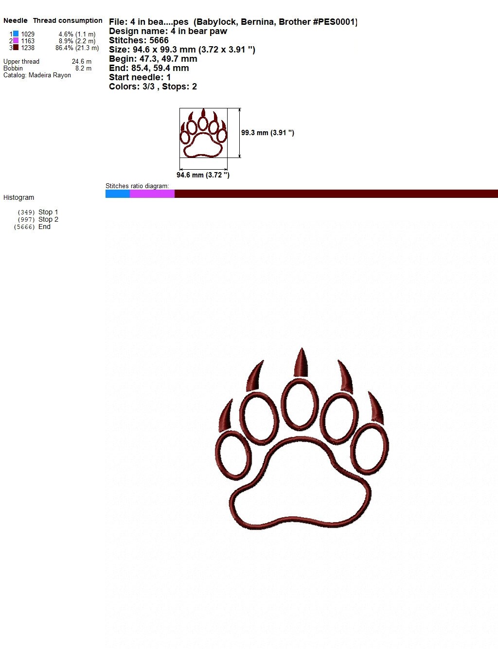 Bear Paw Print Applique Embroidery Designs Split Bear Paw - Etsy