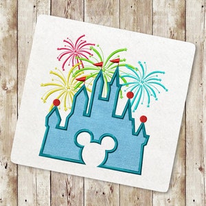 Schloss Applikation Stickerei, Prinzessin Schloss Stickmuster, Maschinenstickerei, Feuerwerk, Maus Schloss Applikation, Instant Download, 008