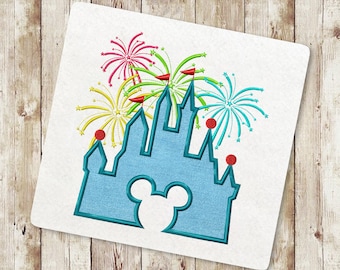 Castle Applique Embroidery Design, Princess castle Machine Embroidery Design, Firework, Mouse Castle Applique Design, Instant Download,008