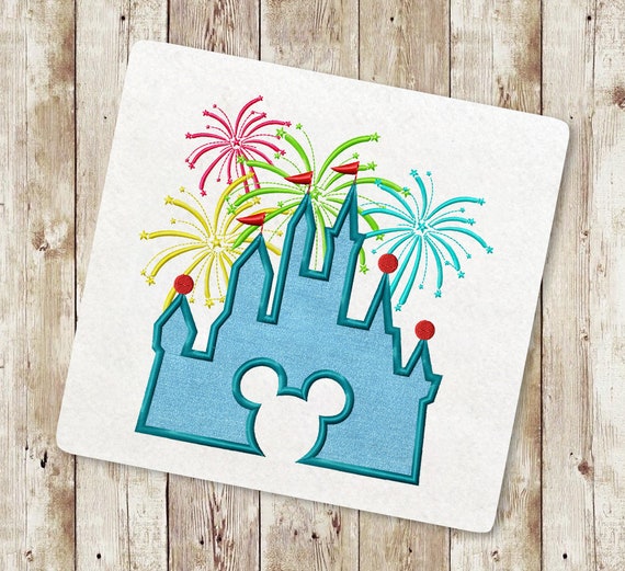 Castle Applique Embroidery Design, Princess castle Machine Embroidery Design, Firework, Mouse Castle Applique Design, Instant Download,008