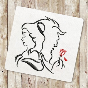 Silhouette Beauty Princess Embroidery Design, The Enchanted Rose Embroidery Designs, Beast Embroidery Design, Download immediato, 095