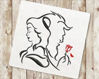 Silhouette Beauty Princess Embroidery Design, The Enchanted Rose Embroidery Designs, Beast Embroidery Design, Instant Download, 095