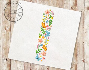 Floral Letter I machine embroidery Design Wildflower alphabet Font from flowers and butterflies Letters for a personalized gift 253