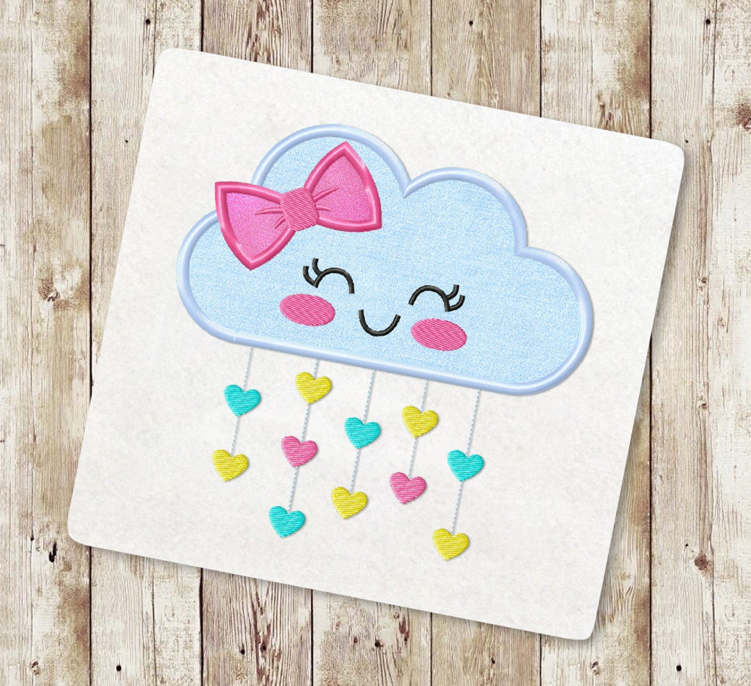 Rain Cloud Applique Embroidery Design, Cloud Girl Applique Embroidery