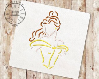 Princess silhouette outline Embroidery Design, Beauty Embroidery Design, Enchanted Rose outline Embroidery, Instant Download, 162