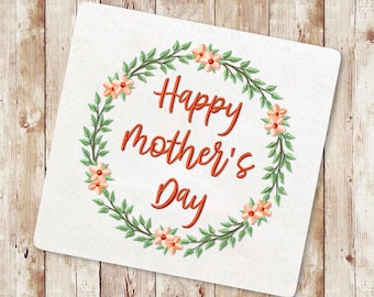 Happy Mother's Day Embroidery Designs, Flower wreath Machine Embroidery Design, Wildflower Wreath, Simple floral monogram frame, 152