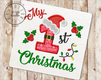 My 1st Christmas Applique Embroidery Design, First baby Christmas Applique Embroidery Design, Santa Embroidery Design, Instant Download 064
