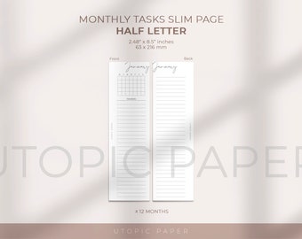 Half Letter monthly planner printable insert, Planner Inserts Half Letter, Planner Inserts Printable, Half Letter Ring Printable