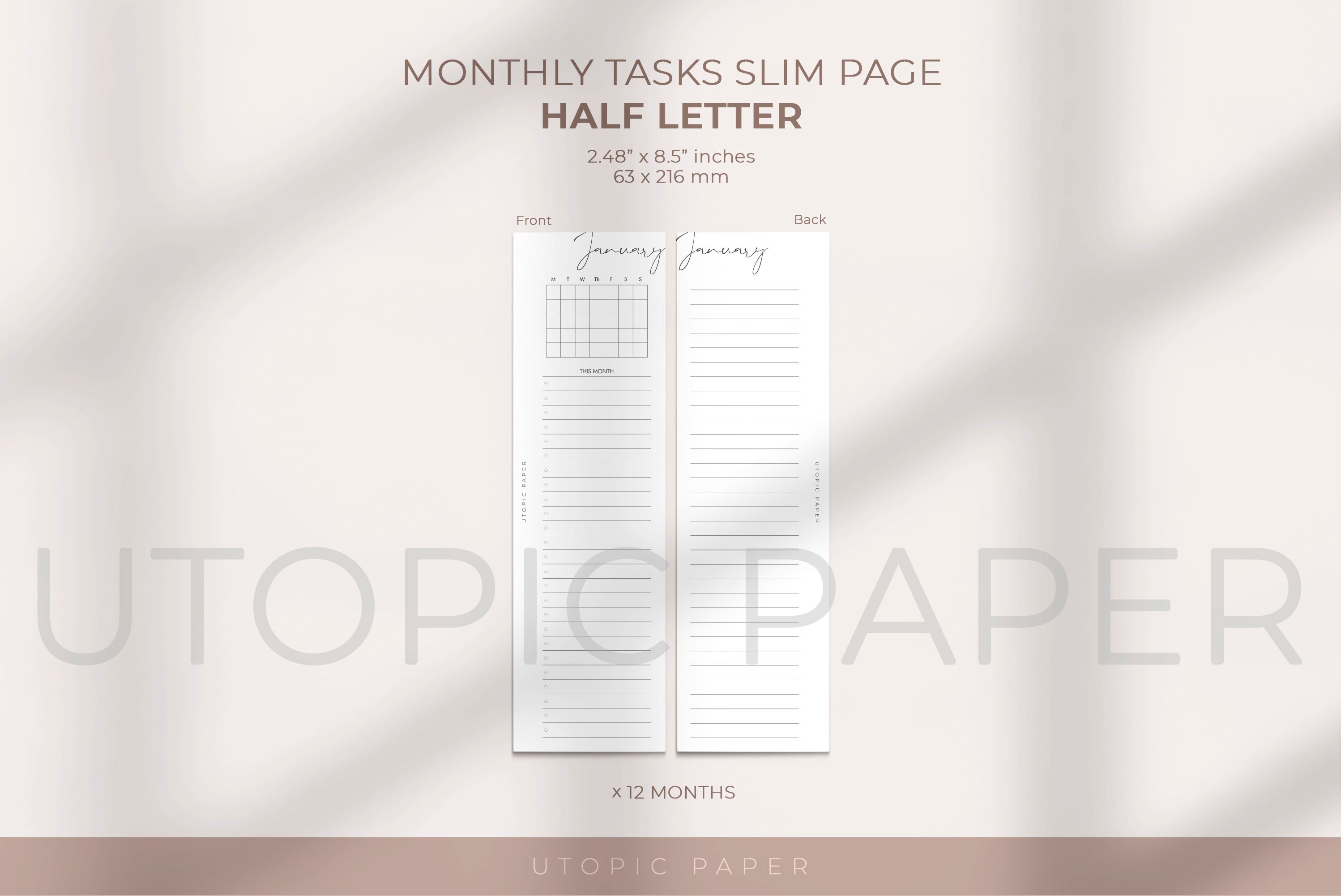 Half Letter Monthly Planner Printable Insert, Planner Inserts Half ...