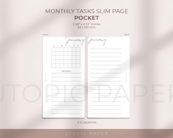 Pocket monthly planner printable insert, Planner Insert Pocket Size, Planner Insert Printable, Pocket Printable Binder Insert