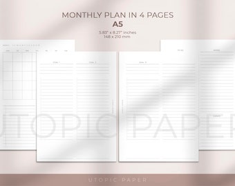 A5 Monthly Planner Insert, Monthly Overview, A5 Printable Planner Inserts, Monthly Goal Planner Printable, Monthly Goal Template, A5 Insert