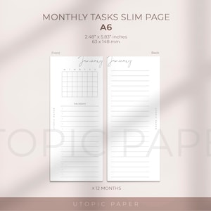 Planejador de tarefas para impressão para A6, tarefas mensais para impressão, modelos A6, encarte de tarefas mensais, lista de tarefas mensais