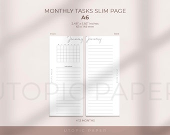 A6 monthly planner printable insert, Planner Insert A6 Size, Planner Insert Printable, A6 Ring Printable Insert, A6 Printable Binder Insert