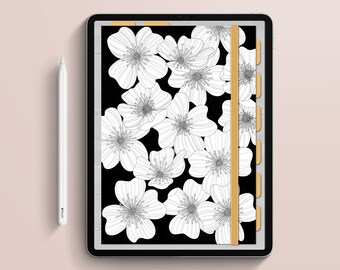 Digitaal bloemennotitieboek, digitaal gestippelde notitieboek, notitieblok, hyperlinknotitieboek, digitaal bullet journal, bulletnotebook