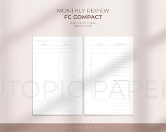 Monthly Review Planner Insert FC Compact, Monthly Review, Monthly Goals Review, Printable Planner Inserts, Monthly Goal Template, Undated